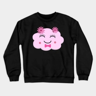 Happy pink smiling  kawaii cloud with flowers Crewneck Sweatshirt